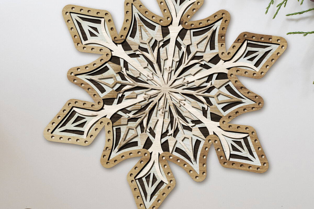 Intra απο ξύλο plywood 3mm-4mm πάχος – Διακόσμηση Μάνταλα με νιφάδες χιονιού Δίασταση  20x20 cm INTRAFABR-81758188