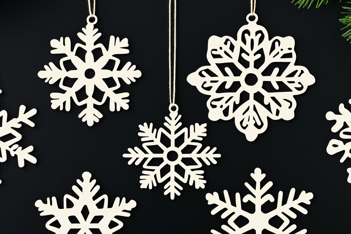 Intra απο ξύλο plywood 3mm-4mm πάχος – Snowflake Ornaments Set Δίασταση  20x20 cm INTRAFABR-105397072