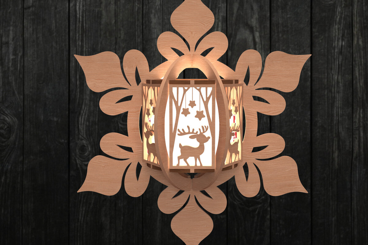 Intra απο ξύλο plywood 3mm-4mm πάχος – Στολίδι φαναριού με νιφάδες χιονιού Δίασταση  20x20 cm INTRAFABR-109536588