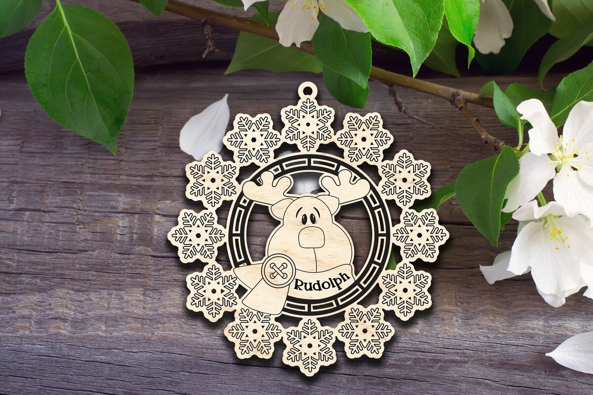 Intra απο ξύλο plywood 3mm-4mm πάχος – Στολίδι με τάρανδο με νιφάδα χιονιού Δίασταση  20x20 cm INTRAFABR-32413514