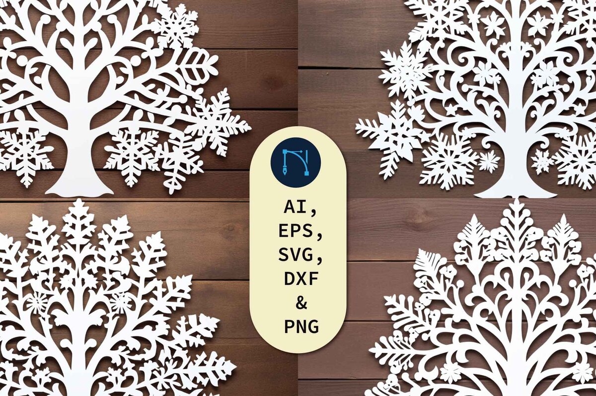 Intra απο ξύλο plywood 3mm-4mm πάχος – Πακέτο Snowflakes Christmas Tree Δίασταση  20x20 cm INTRAFABR-79999032