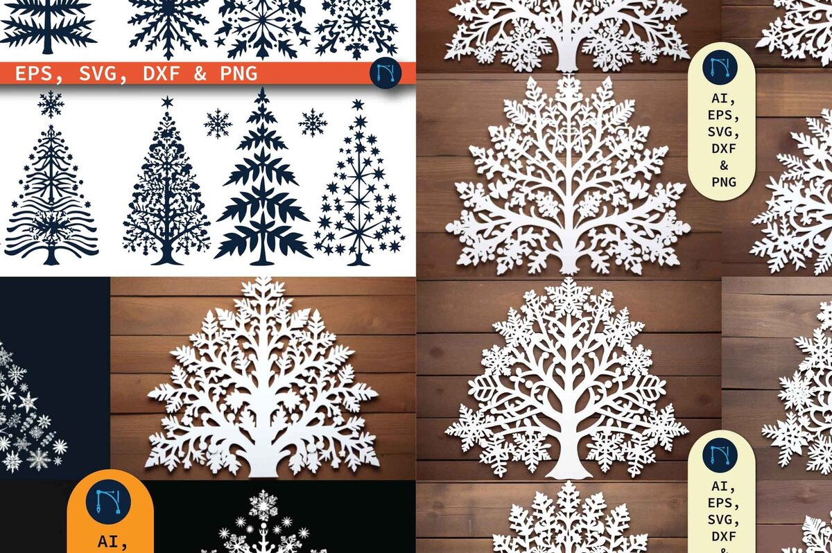 Intra απο ξύλο plywood 3mm-4mm πάχος – Πακέτο Snowflakes Christmas Tree Δίασταση  20x20 cm INTRAFABR-79999401