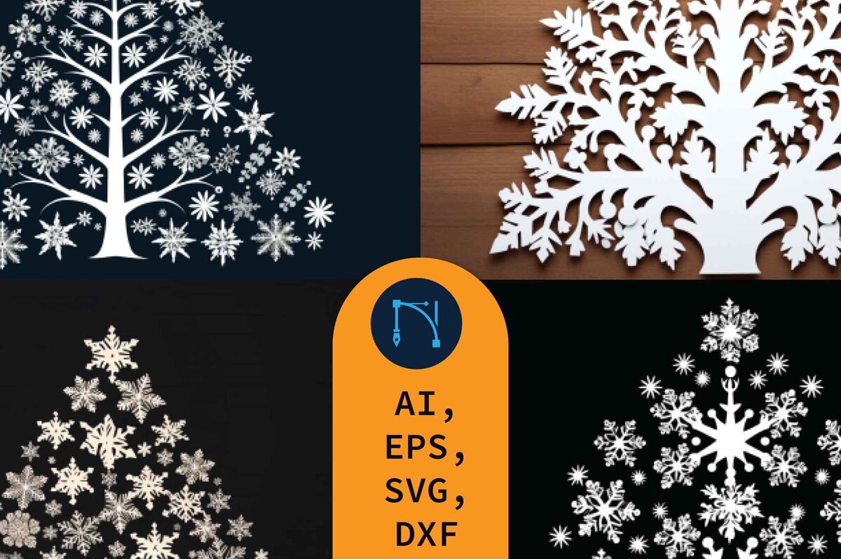 Intra απο ξύλο plywood 3mm-4mm πάχος – Πακέτο Snowflakes Christmas Tree Δίασταση  20x20 cm INTRAFABR-79995434