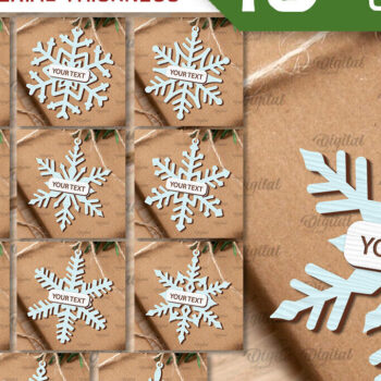 Intra απο ξύλο plywood 3mm-4mm πάχος – Snowflakes Gift Tags Πακέτο κοπής με λέιζερ Δίασταση 20x20 cm INTRAFABR-101704936 - Image 1