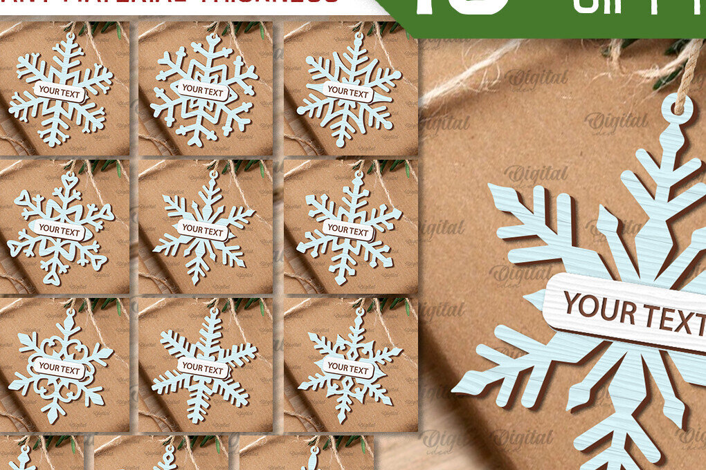 Intra απο ξύλο plywood 3mm-4mm πάχος – Snowflakes Gift Tags Πακέτο κοπής με λέιζερ Δίασταση  20x20 cm INTRAFABR-101704936