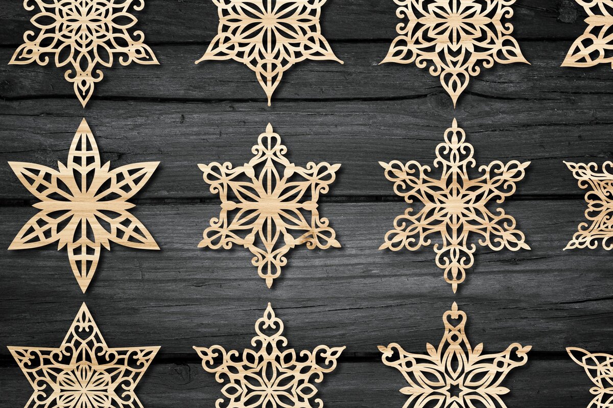 Intra απο ξύλο plywood 3mm-4mm πάχος – Snowflakes, Snowflakes Δίασταση  20x20 cm INTRAFABR-43802595