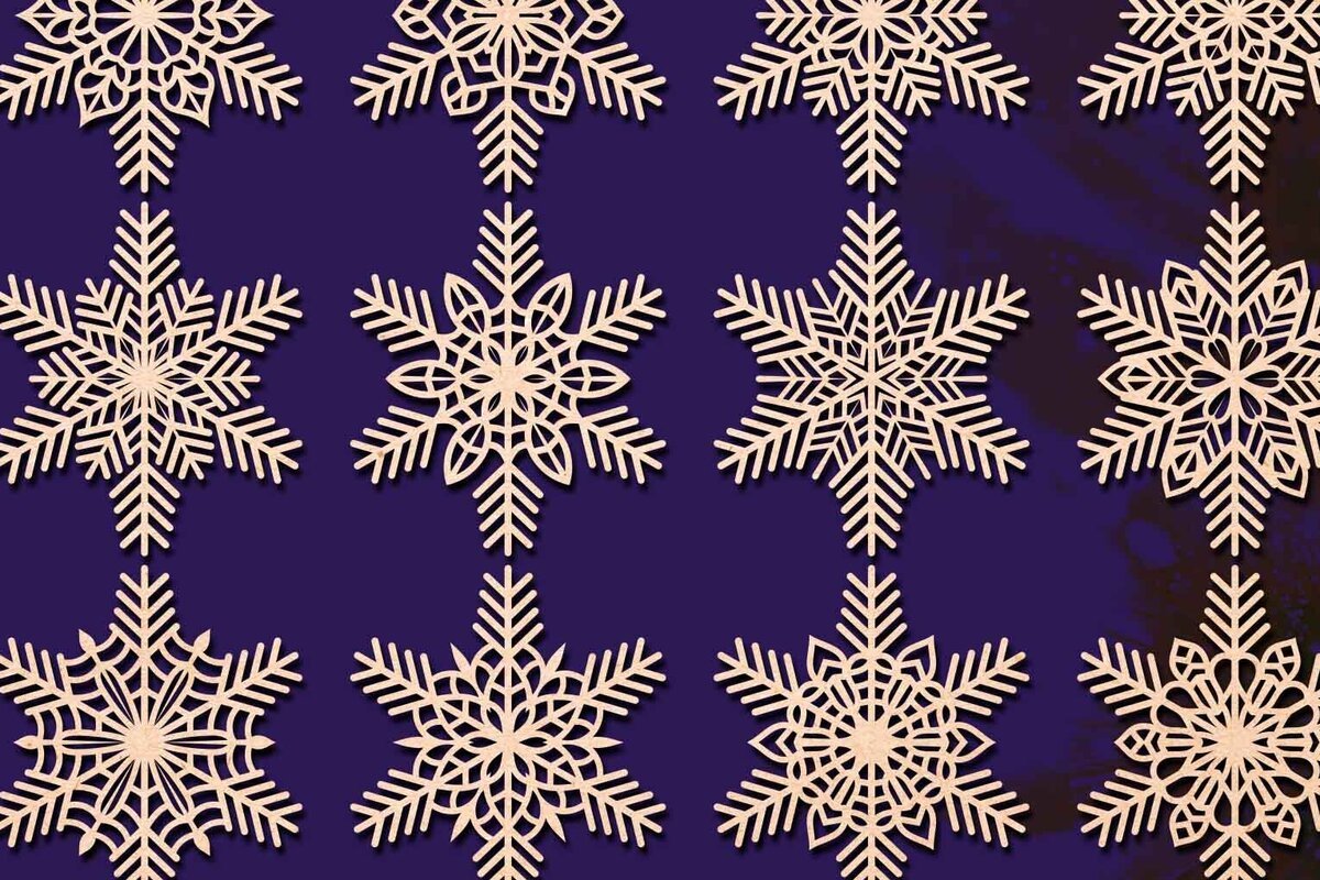 Intra απο ξύλο plywood 3mm-4mm πάχος – Snowflakes Bundle 05 Δίασταση  20x20 cm INTRAFABR-77362392