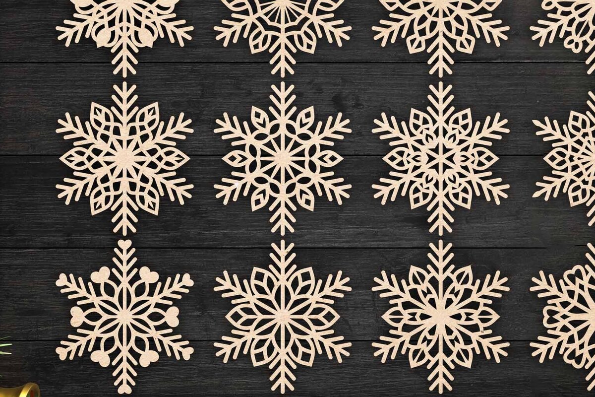 Intra απο ξύλο plywood 3mm-4mm πάχος – Snowflakes Bundle 10 Δίασταση  20x20 cm INTRAFABR-77363190