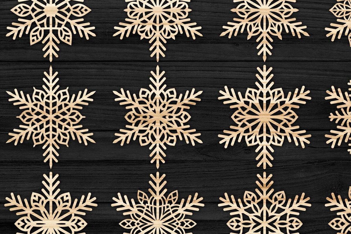 Intra απο ξύλο plywood 3mm-4mm πάχος – Snowflakes Bundle 12 Δίασταση  20x20 cm INTRAFABR-77368939