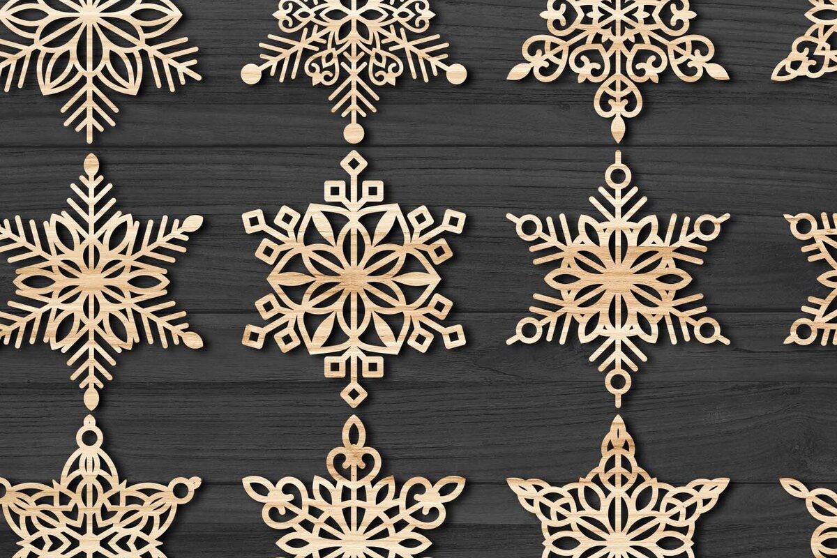 Intra απο ξύλο plywood 3mm-4mm πάχος – Snowflakes Bundle 14 Δίασταση  20x20 cm INTRAFABR-77369255