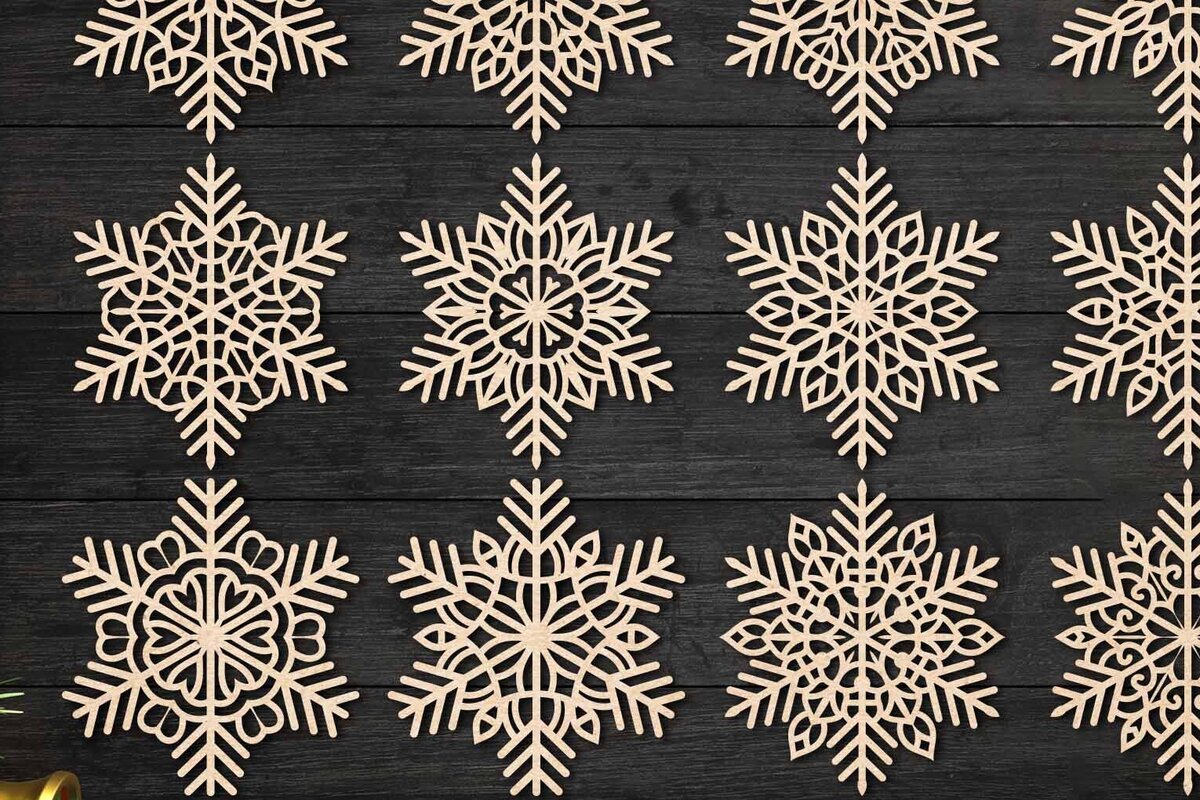 Intra απο ξύλο plywood 3mm-4mm πάχος – Snowflakes Bundle 24 Δίασταση  20x20 cm INTRAFABR-77372358