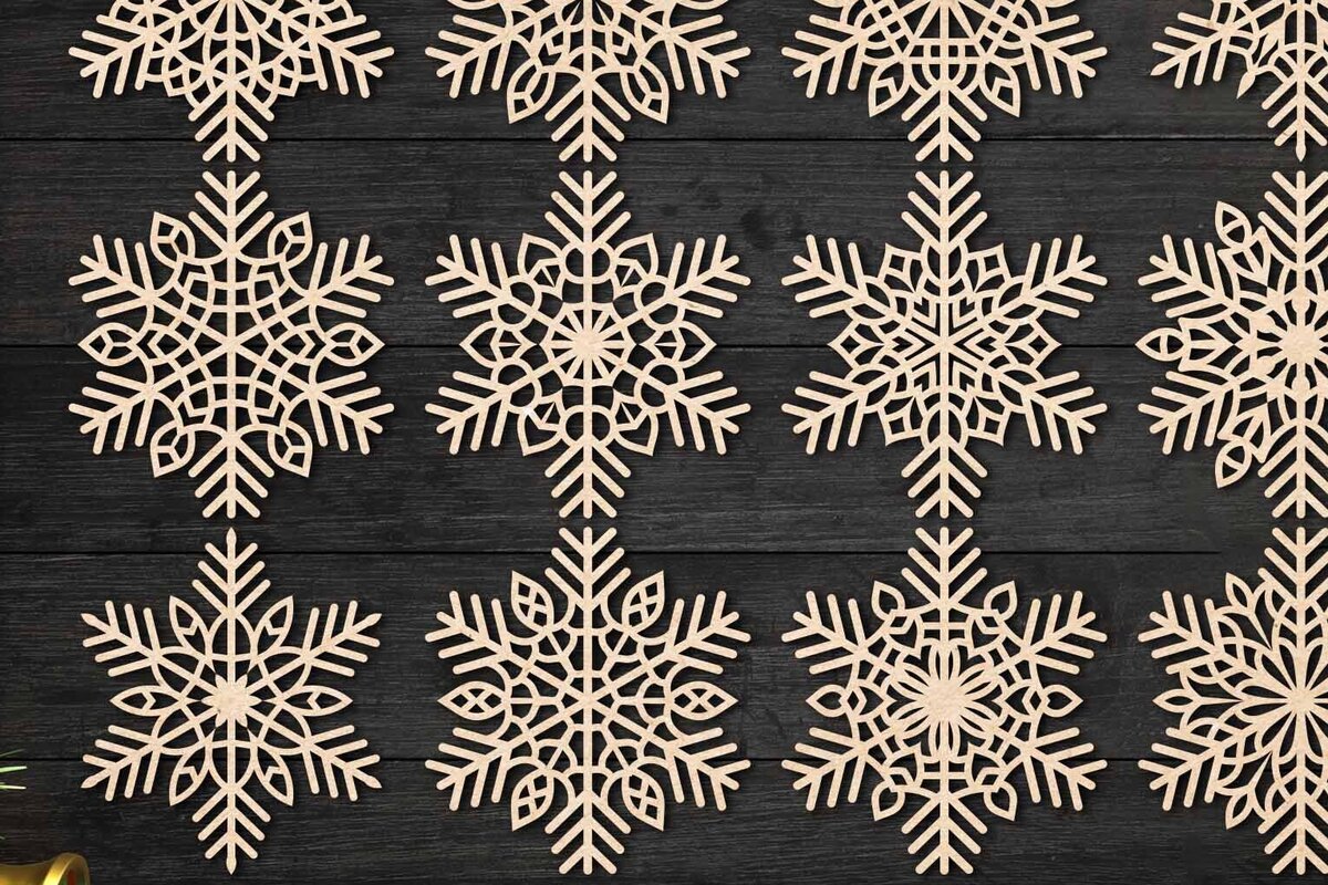 Intra απο ξύλο plywood 3mm-4mm πάχος – Snowflakes Bundle 25 Δίασταση  20x20 cm INTRAFABR-77372496