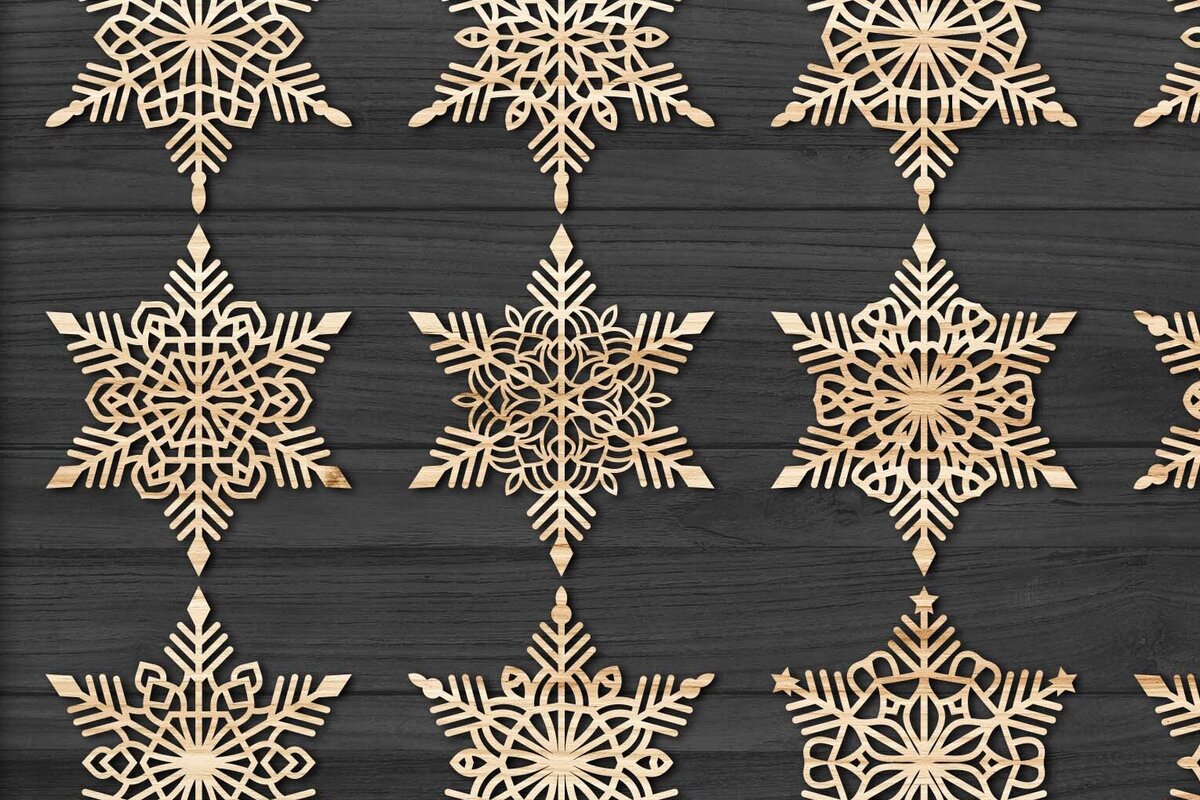 Intra απο ξύλο plywood 3mm-4mm πάχος – Snowflakes, Dxf Bundle 18 Δίασταση  20x20 cm INTRAFABR-77694222