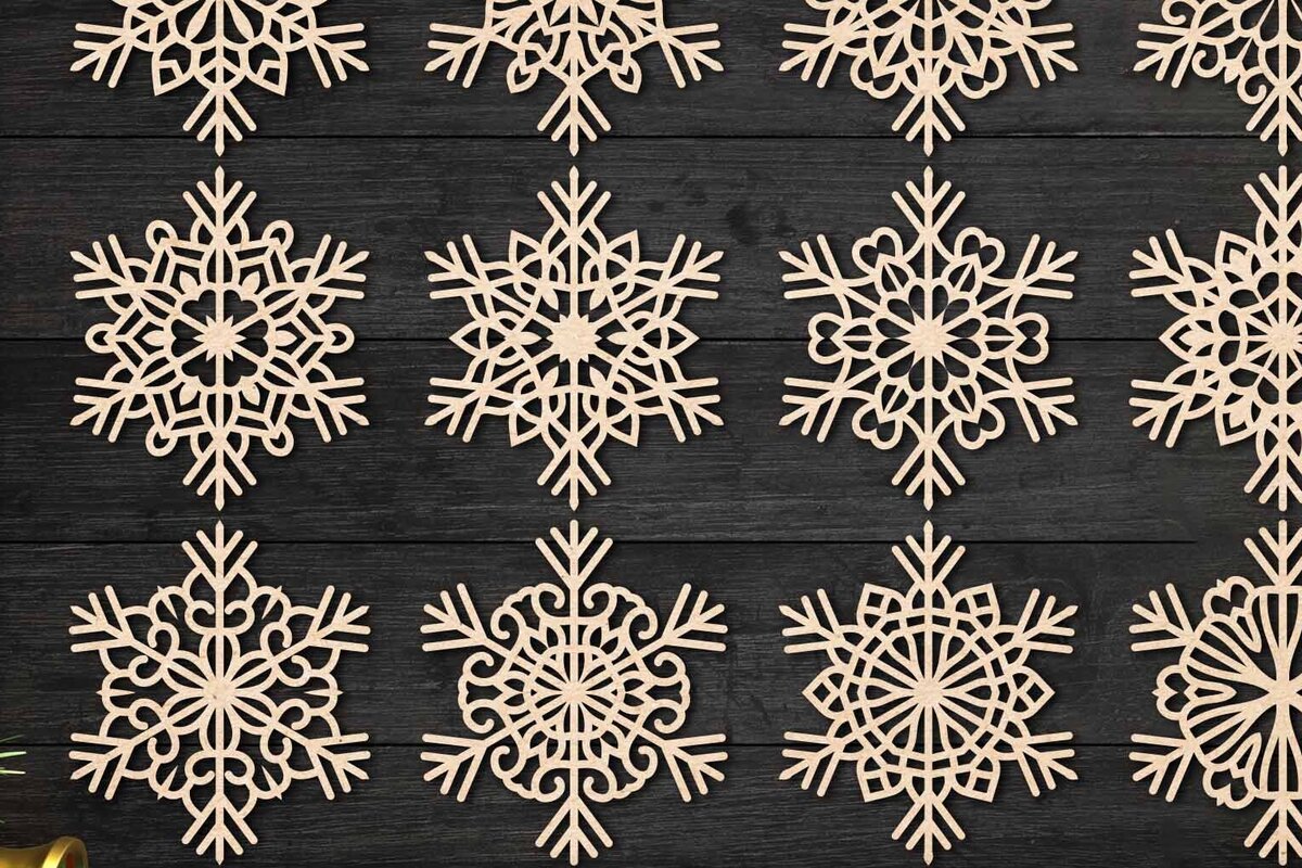 Intra απο ξύλο plywood 3mm-4mm πάχος – Snowflakes, Dxf Bundle 28 Δίασταση  20x20 cm INTRAFABR-77464637
