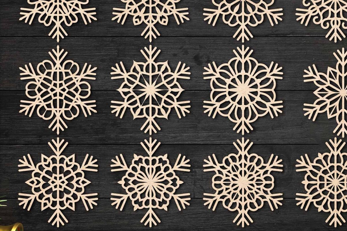 Intra απο ξύλο plywood 3mm-4mm πάχος – Snowflakes, Dxf Bundle 31 Δίασταση  20x20 cm INTRAFABR-77527381