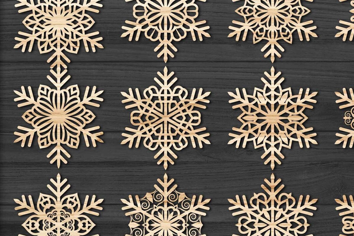 Intra απο ξύλο plywood 3mm-4mm πάχος – Snowflakes, Dxf Bundle 35 Δίασταση  20x20 cm INTRAFABR-77567007