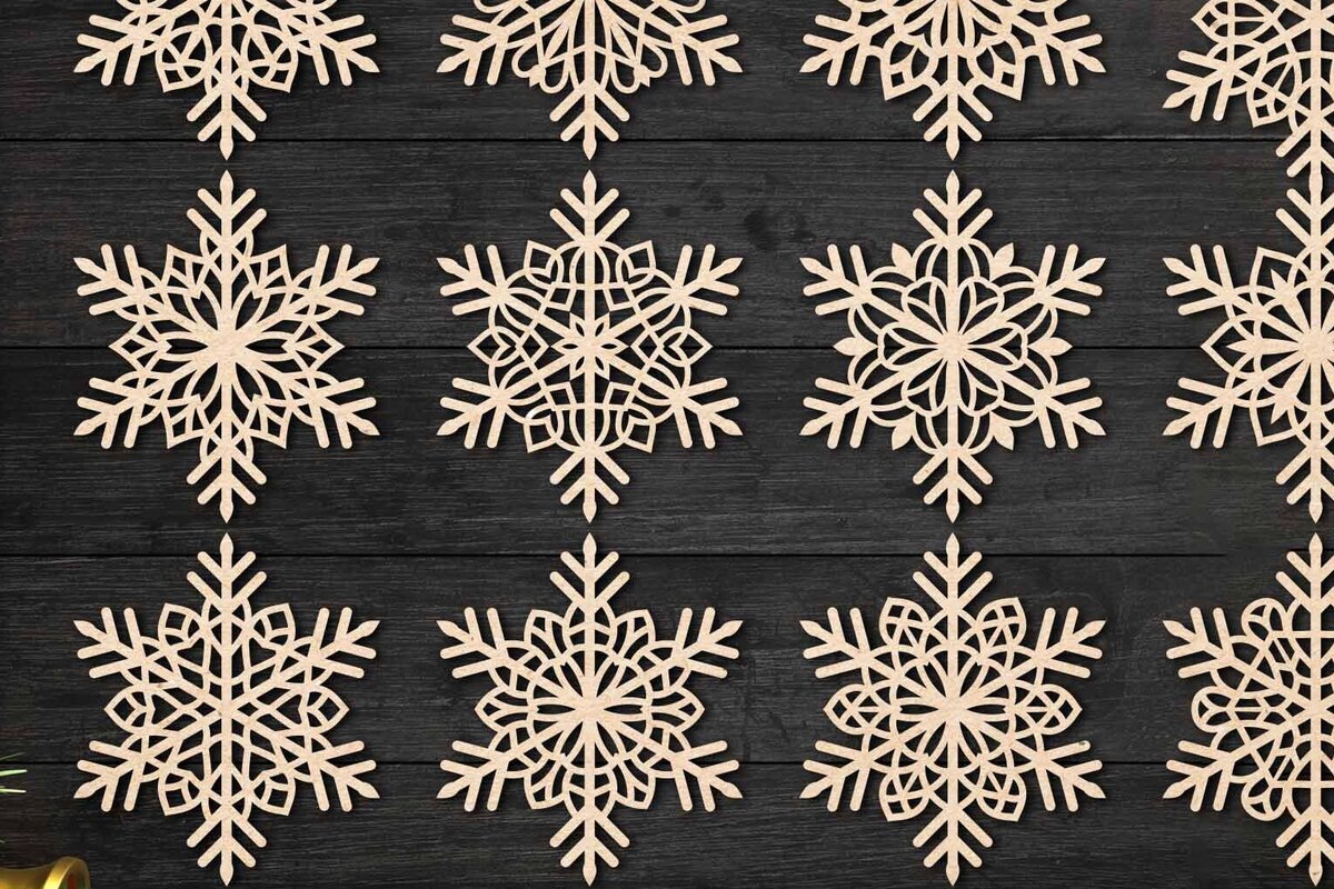 Intra απο ξύλο plywood 3mm-4mm πάχος – Snowflakes, Dxf Bundle 39 Δίασταση  20x20 cm INTRAFABR-77615240