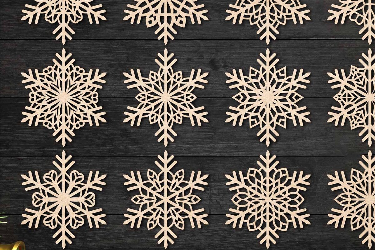 Intra απο ξύλο plywood 3mm-4mm πάχος – Snowflakes, Dxf Bundle 42 Δίασταση  20x20 cm INTRAFABR-77616042