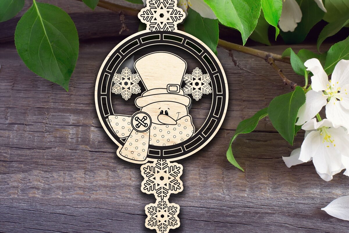 Intra απο ξύλο plywood 3mm-4mm πάχος – Snowflakes the Snowman Στολίδι Δίασταση  20x20 cm INTRAFABR-32408252