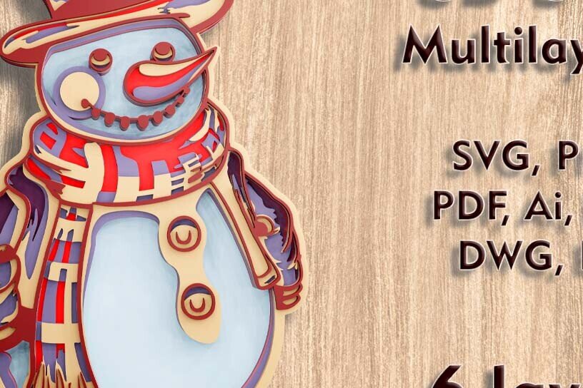 Intra απο ξύλο plywood 3mm-4mm πάχος – Αρχείο κοπής λέιζερ πολλαπλών επιπέδων Snowman 3D Δίασταση  20x20 cm INTRAFABR-108890339