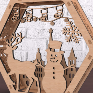 Intra απο ξύλο plywood 3mm-4mm πάχος – Εξαγωνική λάμπα χιονάνθρωπος και τάρανδος Δίασταση  20x20 cm INTRAFABR-108492593