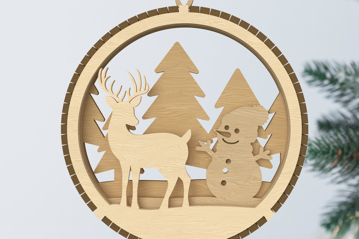 Intra απο ξύλο plywood 3mm-4mm πάχος – Χειμερινό στολίδι χιονάνθρωπος και τάρανδος Δίασταση  20x20 cm INTRAFABR-107963421