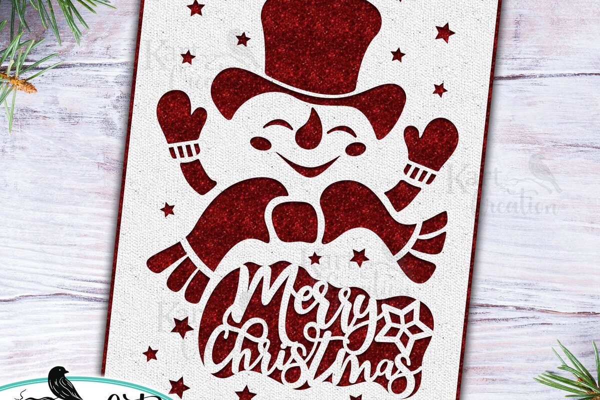 Intra απο ξύλο plywood 3mm-4mm πάχος – Χριστουγεννιάτικη κάρτα Snowman Cricut Laser Δίασταση  20x20 cm INTRAFABR-18987247
