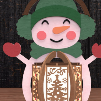 Intra απο ξύλο plywood 3mm-4mm πάχος – Χριστουγεννιάτικο φανάρι χιονάνθρωπος με ωτοασπίδες Δίασταση 20x20 cm INTRAFABR-108066339 - Image 1