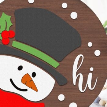 Intra απο ξύλο plywood 3mm-4mm πάχος – Snowman Hi, Xmas Door Sign Δίασταση 40x30 cm INTRAFABR-112035907 - Image 1