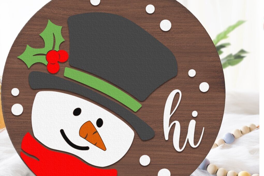 Intra απο ξύλο plywood 3mm-4mm πάχος – Snowman Hi, Xmas Door Sign Δίασταση  40x30 cm INTRAFABR-112035907