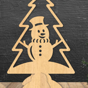 Intra απο ξύλο plywood 3mm-4mm πάχος – Χιονάνθρωπος σε δέντρο με λέιζερ διακόσμηση σπιτιού Δίασταση  20x20 cm INTRAFABR-112790290