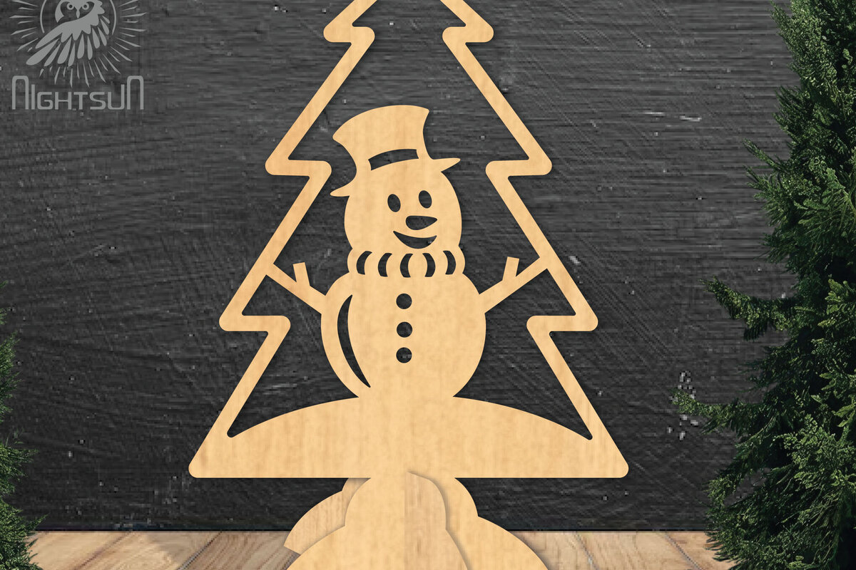 Intra απο ξύλο plywood 3mm-4mm πάχος – Χιονάνθρωπος σε δέντρο με λέιζερ διακόσμηση σπιτιού Δίασταση  20x20 cm INTRAFABR-112790290