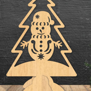 Intra απο ξύλο plywood 3mm-4mm πάχος – Χιονάνθρωπος σε δέντρο με λέιζερ διακόσμηση σπιτιού Δίασταση  20x20 cm INTRAFABR-112790318