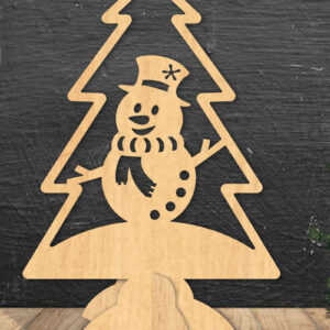 Intra απο ξύλο plywood 3mm-4mm πάχος – Χιονάνθρωπος σε δέντρο με λέιζερ διακόσμηση σπιτιού Δίασταση  20x20 cm INTRAFABR-112790345