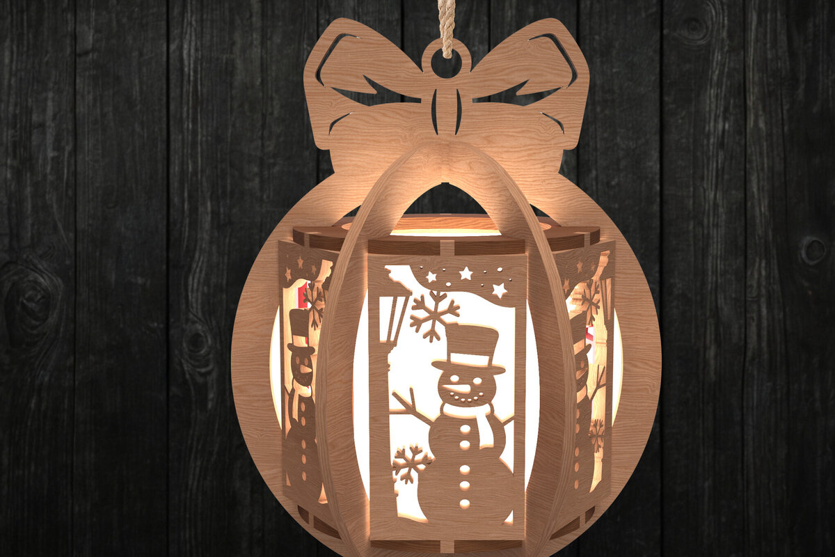 Intra απο ξύλο plywood 3mm-4mm πάχος – Χριστουγεννιάτικο φανάρι χιονάνθρωπος Δίασταση  20x20 cm INTRAFABR-108508437