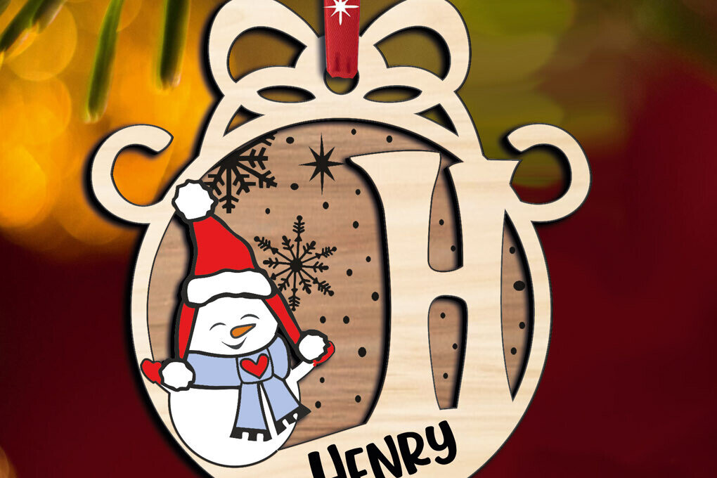 Intra απο ξύλο plywood 3mm-4mm πάχος – Χιονάνθρωπος γράμμα H Χριστουγεννιάτικο στολίδι Δίασταση  20x20 cm INTRAFABR-110470528