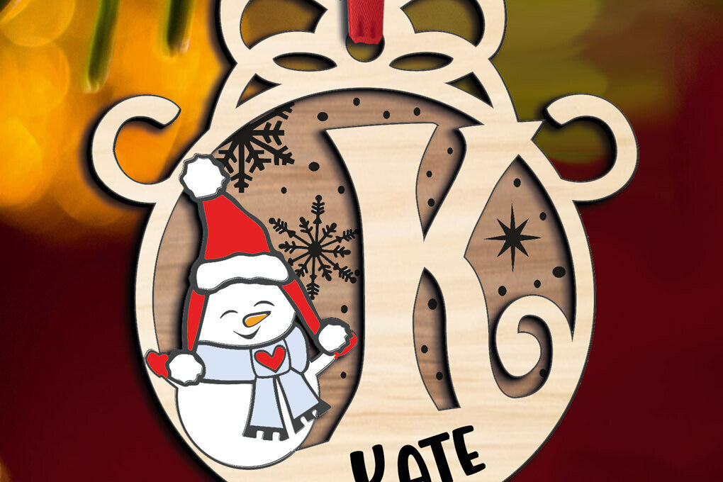 Intra απο ξύλο plywood 3mm-4mm πάχος – Snowman Letter K Χριστουγεννιάτικο Στολίδι Δίασταση  20x20 cm INTRAFABR-110525495