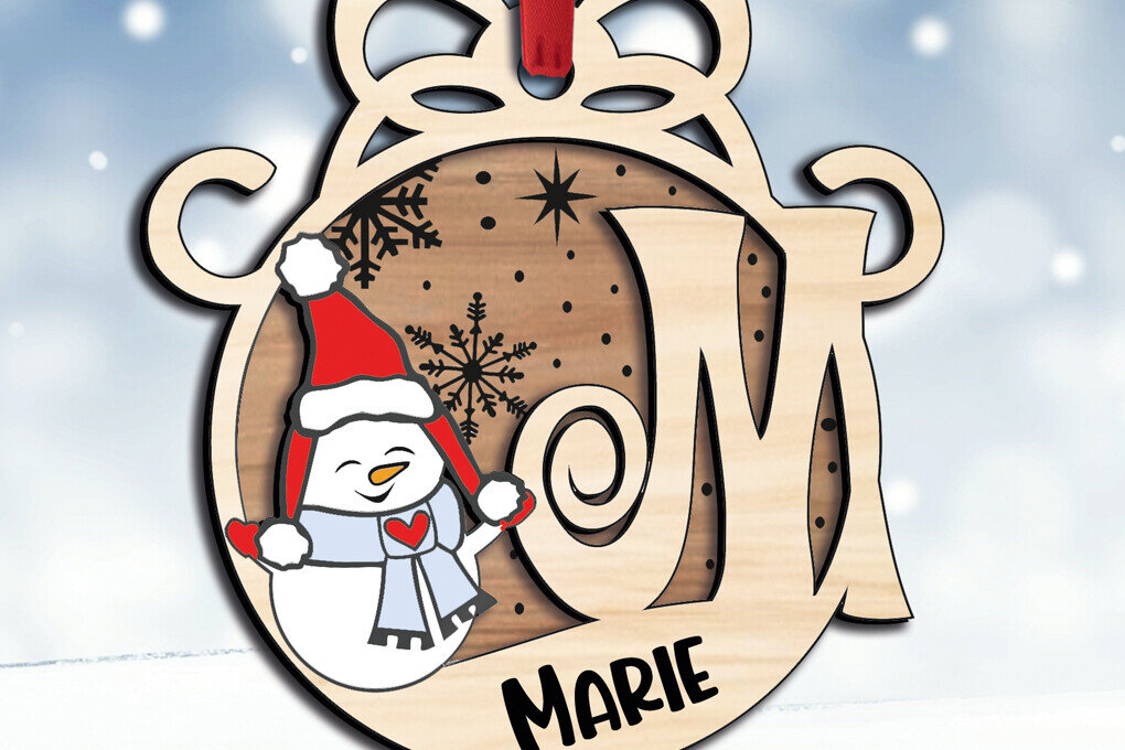 Intra απο ξύλο plywood 3mm-4mm πάχος – Snowman Letter M Holiday Christmas Δίασταση  20x20 cm INTRAFABR-110630848