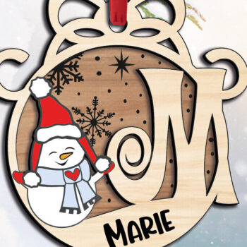 Intra απο ξύλο plywood 3mm-4mm πάχος – Snowman Letter M Holiday Christmas Δίασταση  20x20 cm INTRAFABR-110630848 - Image 2