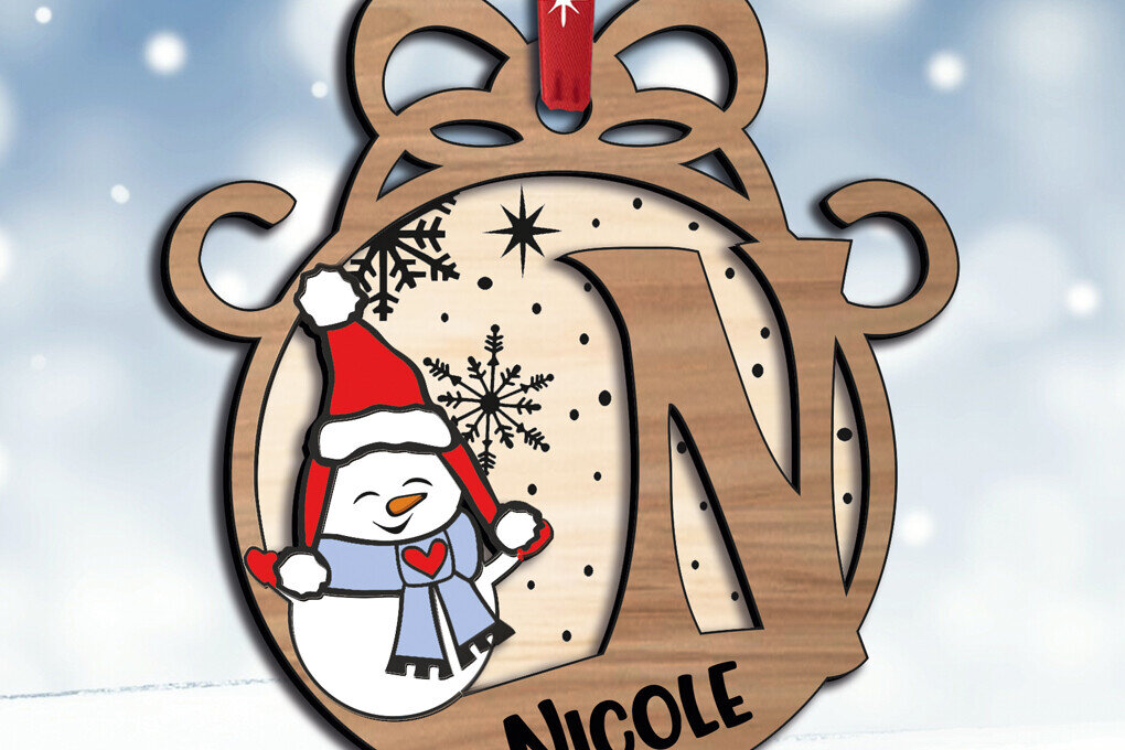 Intra απο ξύλο plywood 3mm-4mm πάχος – Snowman Letter N Χριστουγεννιάτικο Στολίδι Δίασταση  20x20 cm INTRAFABR-110639346