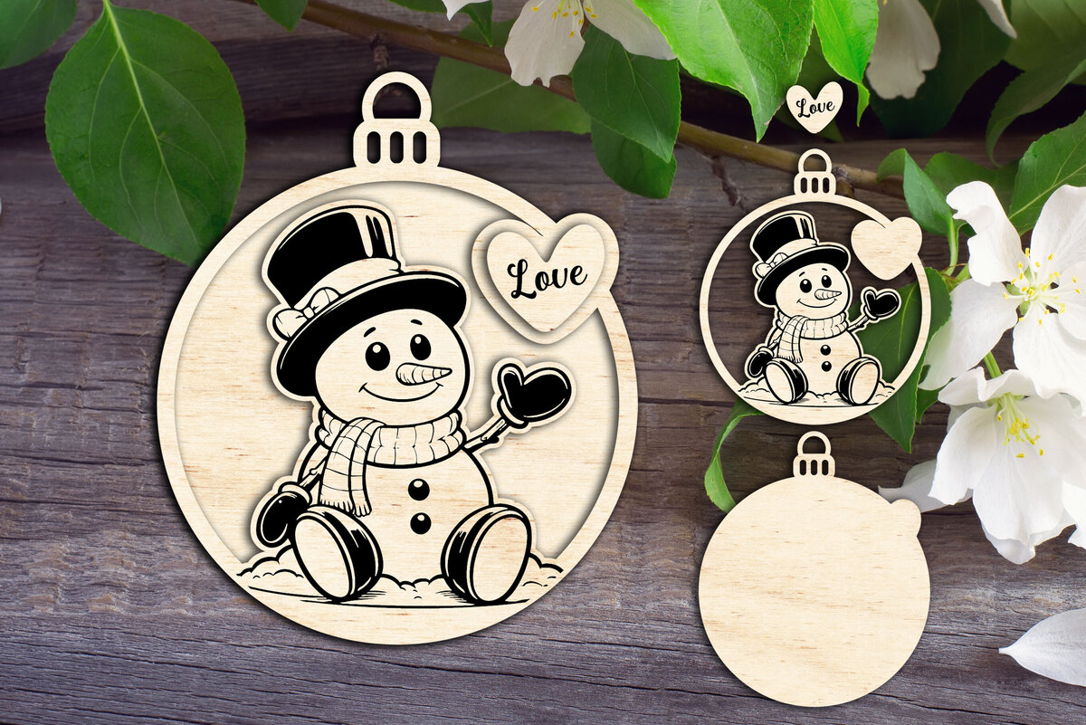 Intra απο ξύλο plywood 3mm-4mm πάχος – Στολίδι αγάπης χιονάνθρωπος Δίασταση  20x20 cm INTRAFABR-110088233