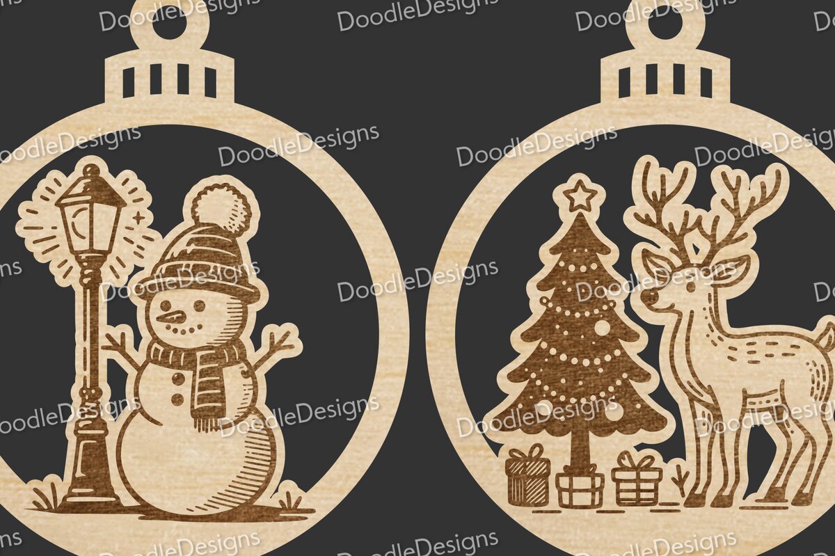 Intra απο ξύλο plywood 3mm-4mm πάχος – Χριστουγεννιάτικα μπιχλιμπίδια Snowman &amp; Reindeer Δίασταση  20x20 cm INTRAFABR-102387537