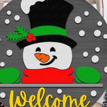 Intra απο ξύλο plywood 3mm-4mm πάχος – Snowman Welcome, Xmas Door Sign DXF Δίασταση 40x30 cm INTRAFABR-112037496 - Image 1
