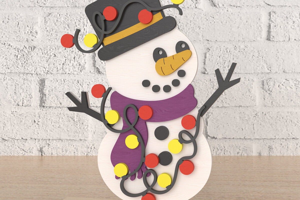 Intra απο ξύλο plywood 3mm-4mm πάχος – Χιονάνθρωπος με χριστουγεννιάτικα φώτα διακόσμηση Δίασταση  20x20 cm INTRAFABR-107818639