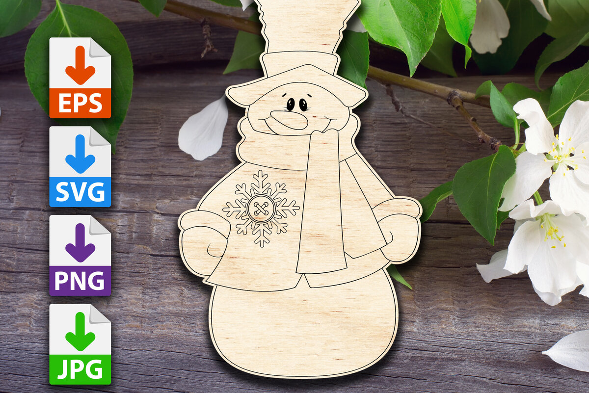 Intra απο ξύλο plywood 3mm-4mm πάχος – Χιονάνθρωπος με κουμπί νιφάδα χιονιού Δίασταση  20x20 cm INTRAFABR-48720554