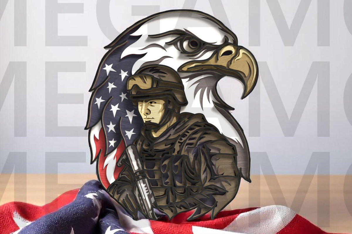 Intra απο ξύλο plywood 3mm-4mm πάχος – Στρατιώτης και Eagle Layered Δίασταση  20x20 cm INTRAFABR-123433158