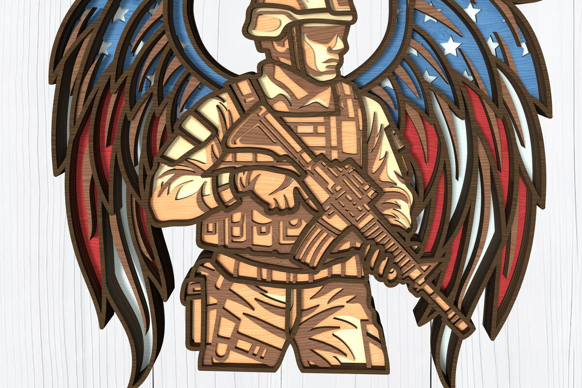Intra απο ξύλο plywood 3mm-4mm πάχος – Soldier Angel Wings Patriotic Cut Δίασταση  20x20 cm INTRAFABR-122672779