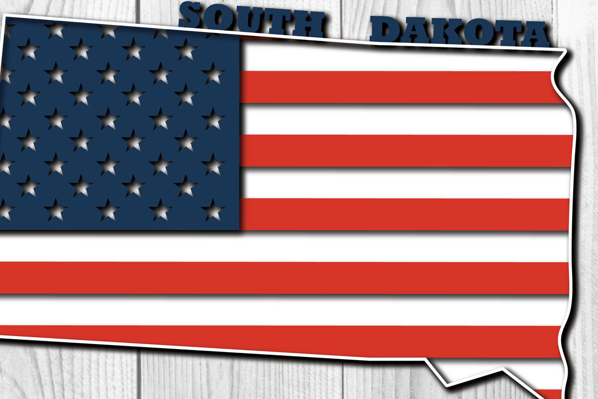 Intra απο ξύλο plywood 3mm-4mm πάχος – South Dakota USA 3d Flag Paper cut Δίασταση  20x20 cm INTRAFABR-65211604