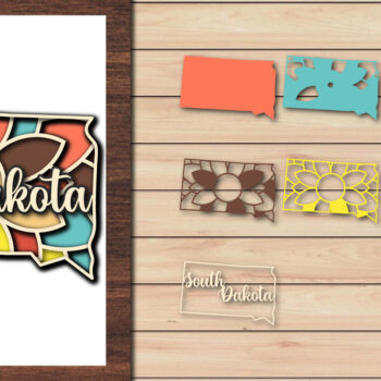 Intra απο ξύλο plywood 3mm-4mm πάχος – South Dakota USA State 3d Paper cut Δίασταση  20x20 cm INTRAFABR-64957409 - Image 1