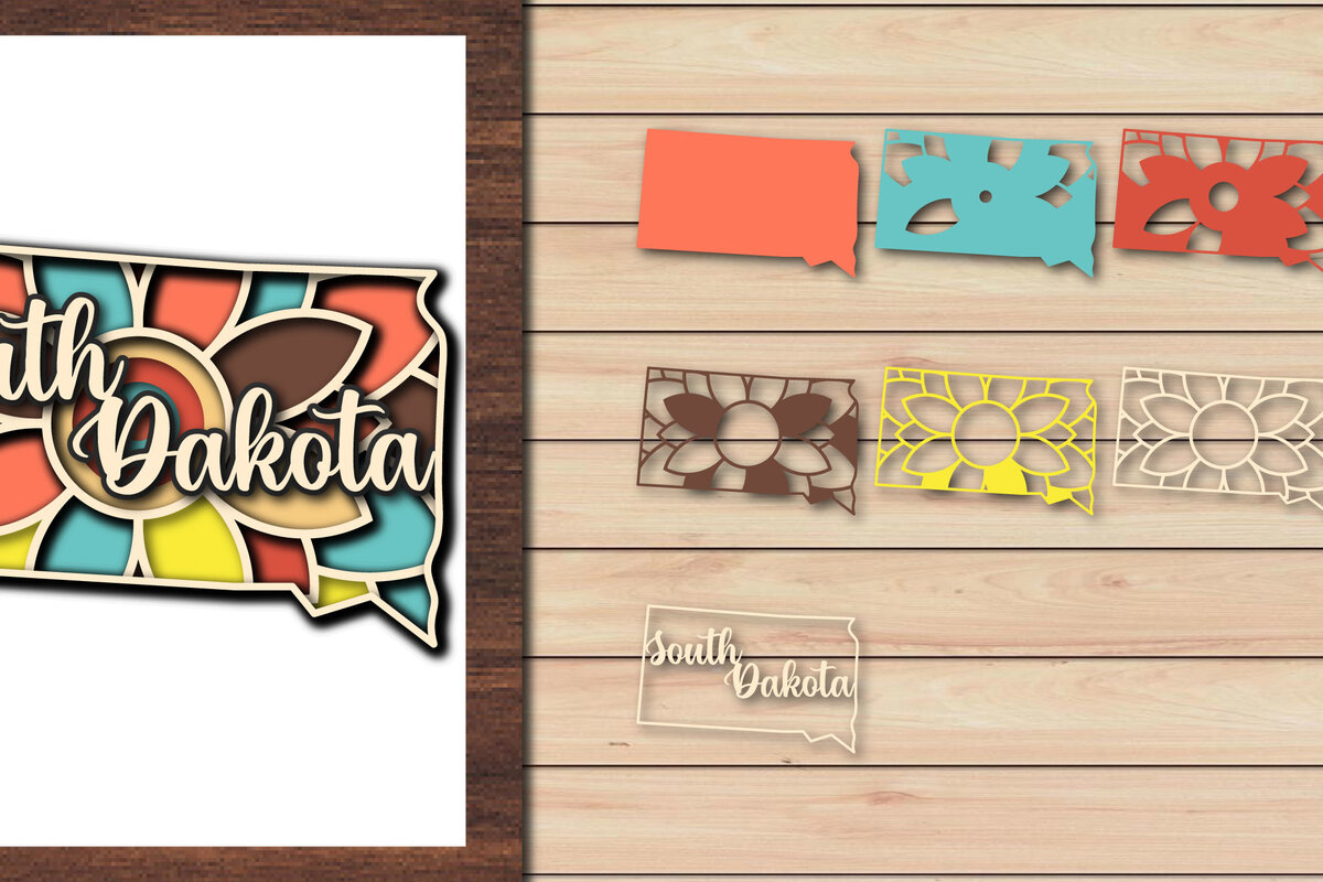 Intra απο ξύλο plywood 3mm-4mm πάχος – South Dakota USA State 3d Paper cut Δίασταση  20x20 cm INTRAFABR-64957409